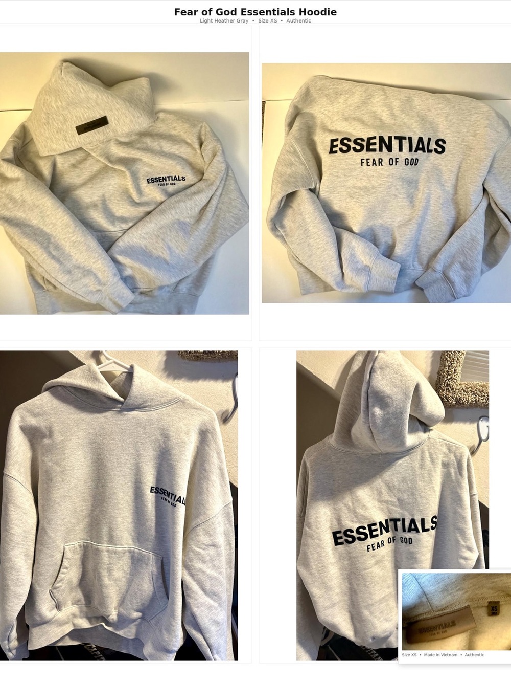 Fear of God Essentials Light Heather Gray Hoodie with Bold Black Logo